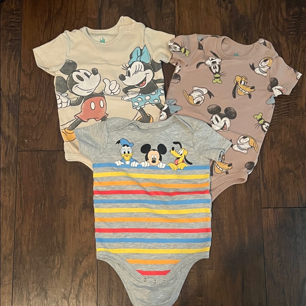 Disney Mickey and Friends Baby Bodysuit Trio - Cream, Gray, Brown